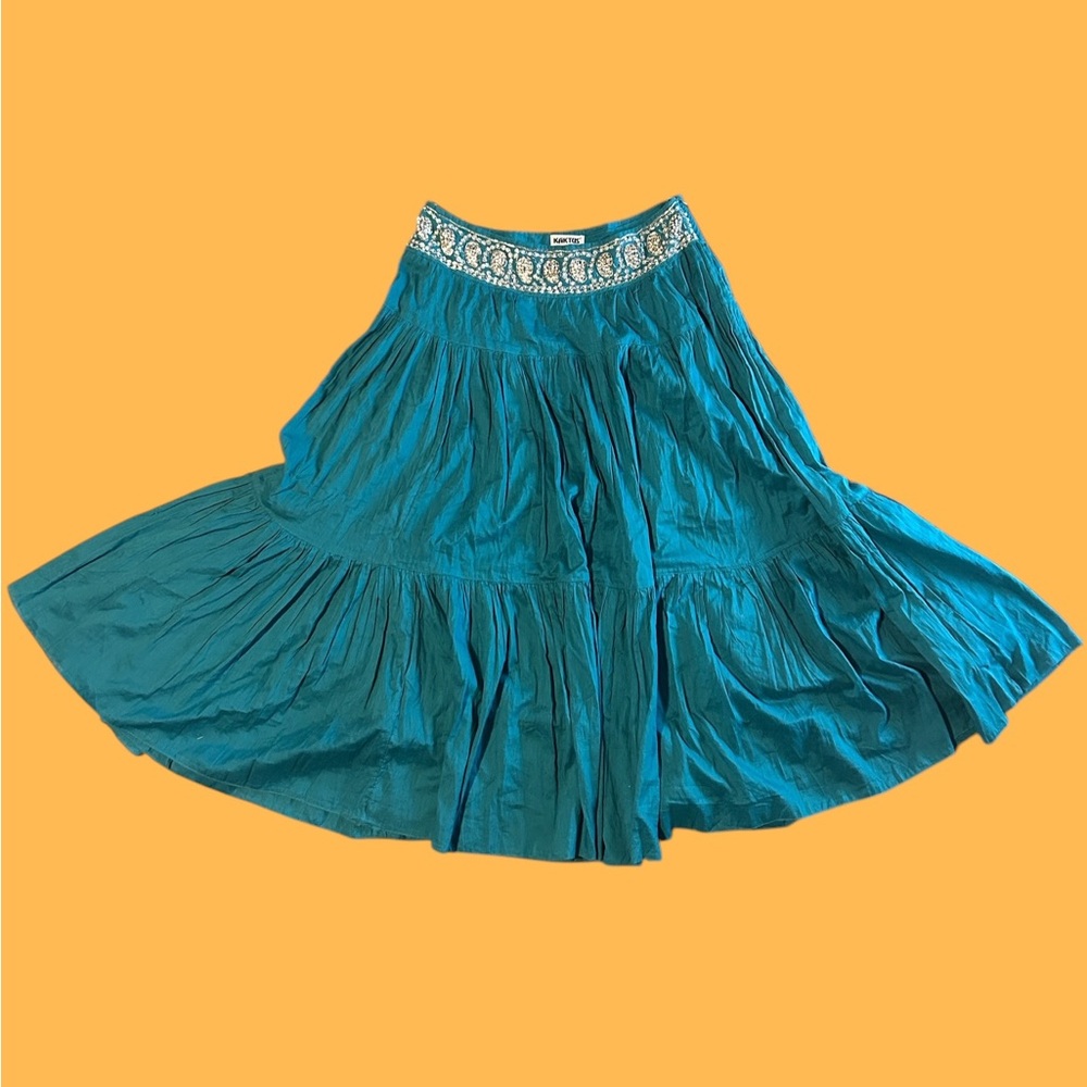 Vintage Turquoise Mermaid Boho Fairycore Skirt Low Rise Flowy Sequins Maxi Skirt